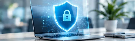 Laptop displaying cybersecurity protection